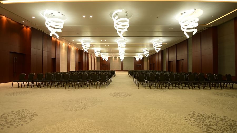 An event space with chairs neatly arranged on both sides