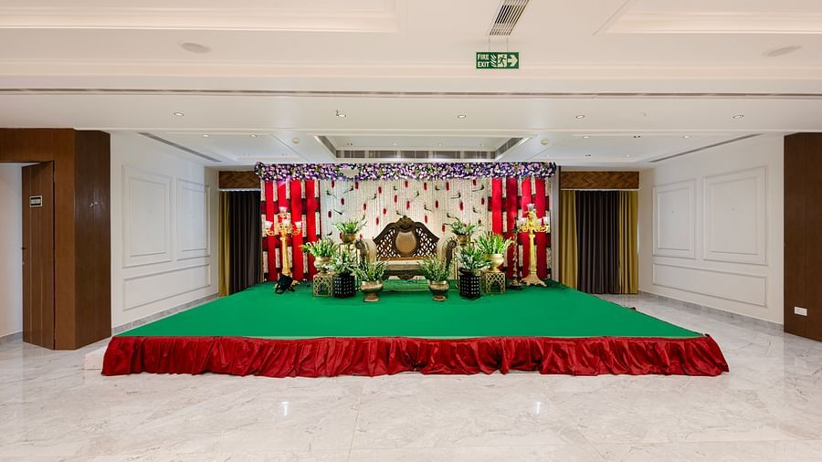 Decorated stage for weddings or functions at Lemonridge Hotels, IDPL Balanagar.