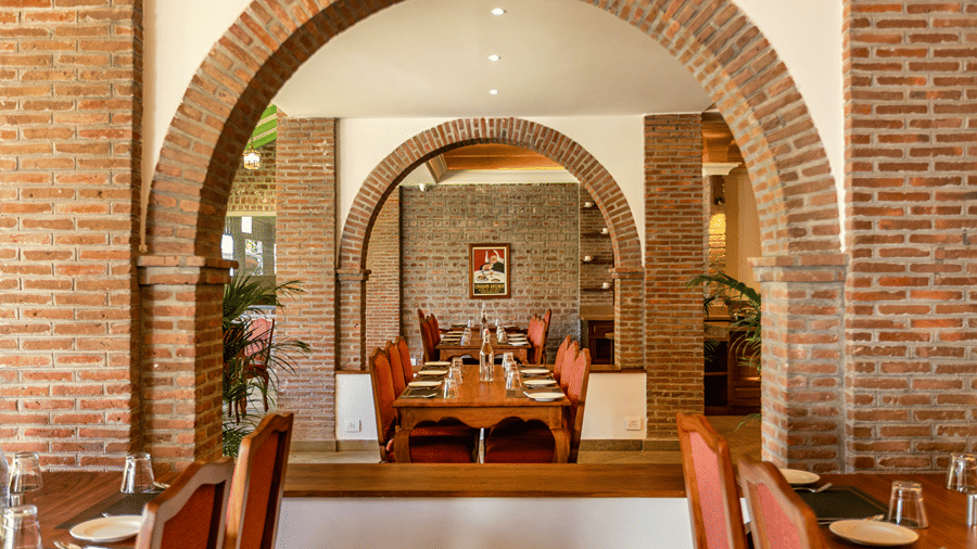 Restaurant and dining area at Mango Hill Auroville near Auroville