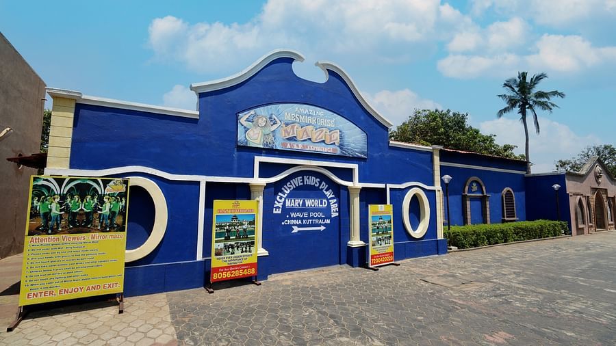 Blue building with palm tree on the side