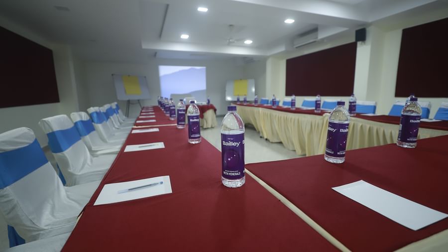 The U-shaped arrangement of the Pearl banquet hall in Mountview Resort, as seen from one corner of the hall.