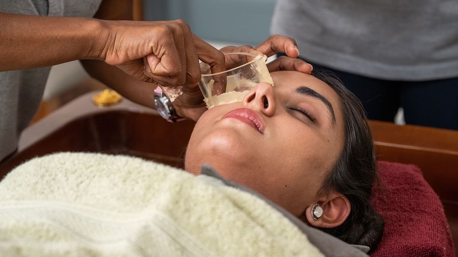 A woman receiving a treatment at our wellness centre - Rajbagh Wellness, Udaipur