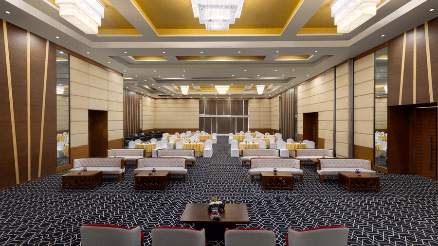Banquet hall Yukta at Ramada by Wyndham Bodh Gaya Mahabodhi featuring a formal conference environment for corporate clients.
