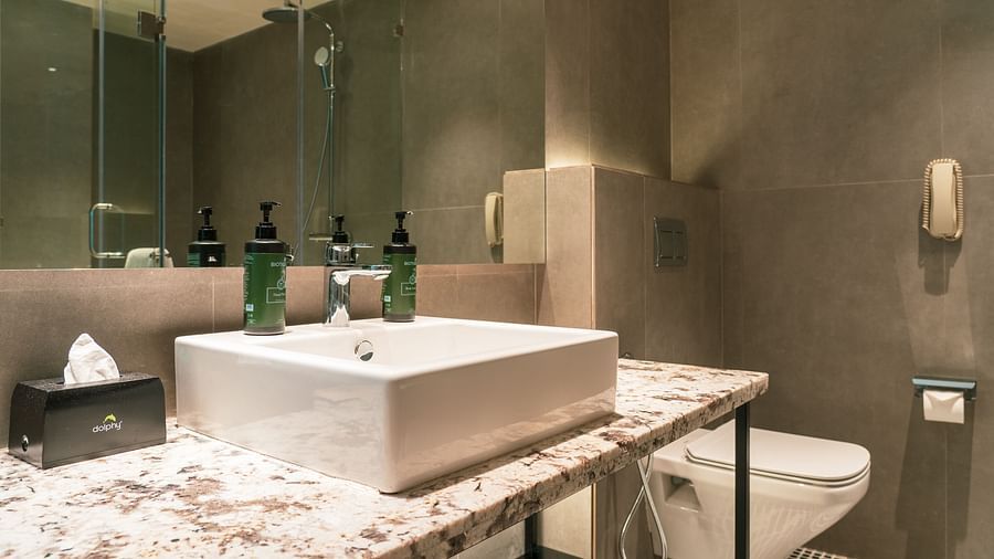 Vanity area of Junior Suite at Ramada Encore, Bhiwadi.