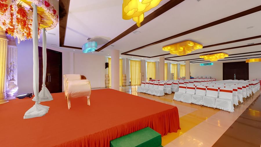Muthu Mahal banquet hall set for marriage or event  in SRM Hotel in Tuticorin 