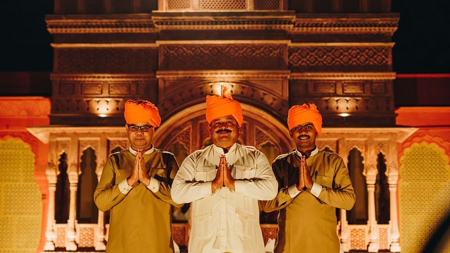 Three man posing for a photograph at Surpura Bagh.