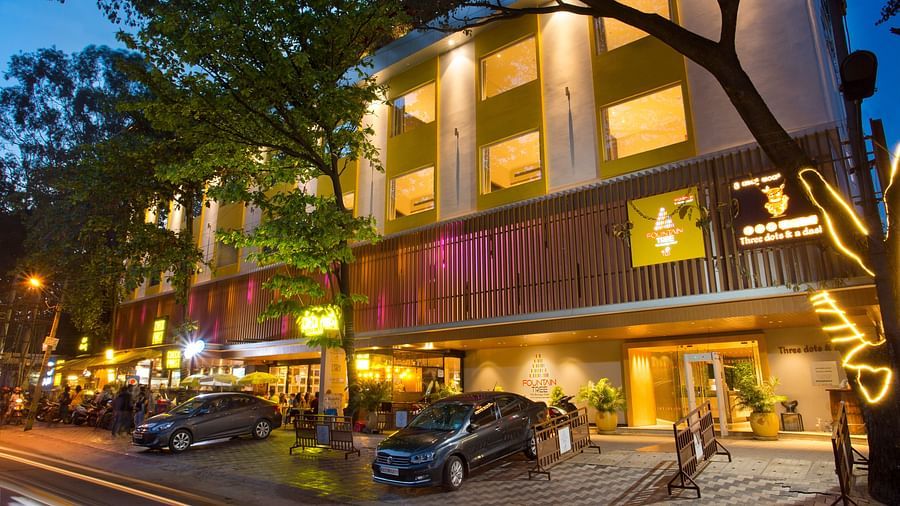 Facade of a hotel during blue hour
