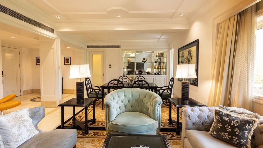 image of the family seating area in the living room of the viceroy house estate suite - The Claridges New Delhi