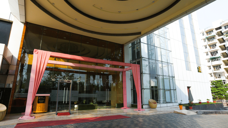 The grand, decorated entrance of The Conway, Meerut, ready to welcome guests at The Conway, Meerut.