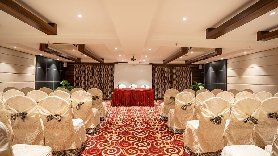 An image of the seating arrangement in the Orion hall at The President Hotel, Hubli