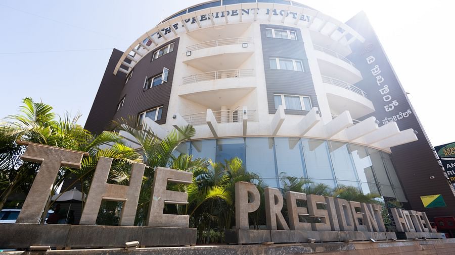 A low angle image of the front view of the president hotel