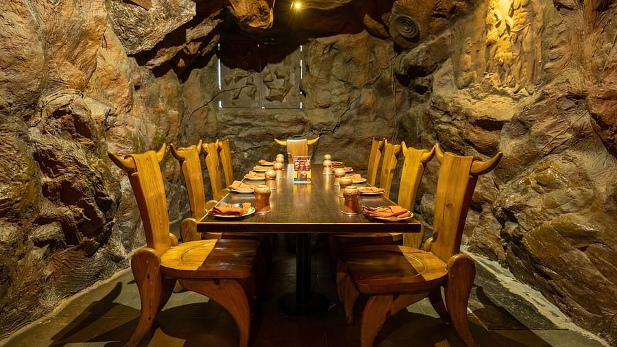 An image of the cave themed Gufha Restauranti in The President Hotel, Hubli