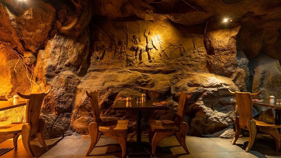 An image of the cave themed Gufha Restauranti in The President Hotel, Hubli