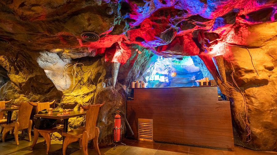 An image of the cave themed Gufha Restauranti in The President Hotel, Hubli