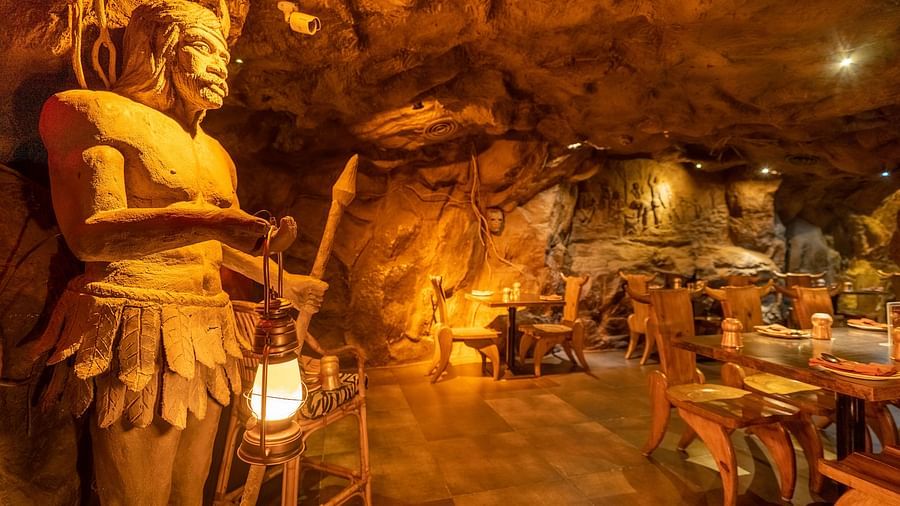 An image of the cave themed Gufha Restauranti in The President Hotel, Hubli