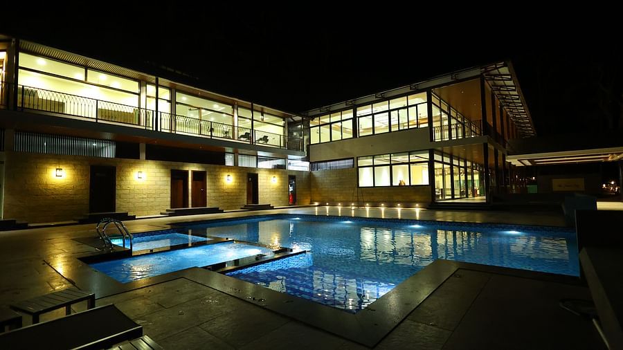 Night view of the Swimming Pool at The Silver Sky Hotels and Resorts, Chikkamangaluru 1