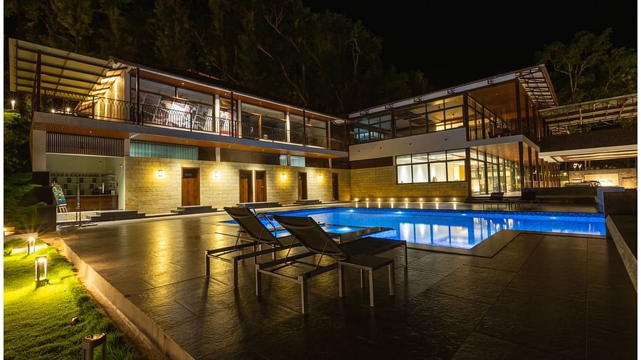 Night view of the Swimming Pool at The Silver Sky Hotels and Resorts, Chikkamangaluru 4