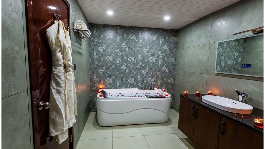 Washroom of of Serenity Suites at Patio at The Silver Sky Hotels and Resorts, Chikkamagaluru