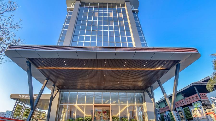 Shot of Facade of  The SSK Solitaire Boutique Hotel & Spa, Gangapur Road - Nashik with backdrop of blue sky