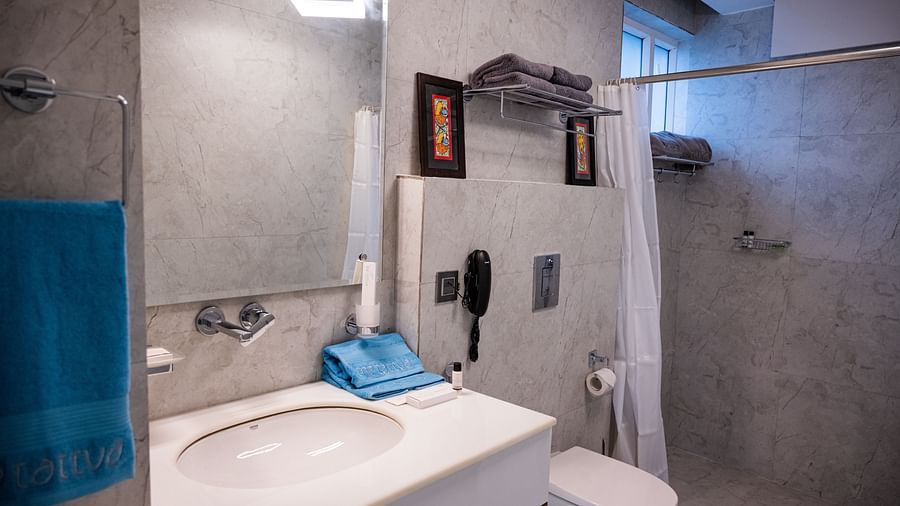 image of an en-suite bathroom featuring a wash basin and a commode in the pent house - The Tattva Boutique Resort