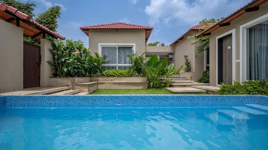 Private pool view of Ananta Pool Villa – 5-Bedroom Pool Villa at Trance Veechika Resort, surrounded by elegant villas.