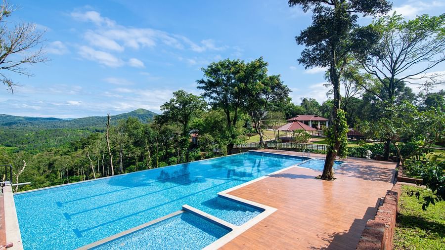 infinity pool drone view - Tapovana, Sakleshpura