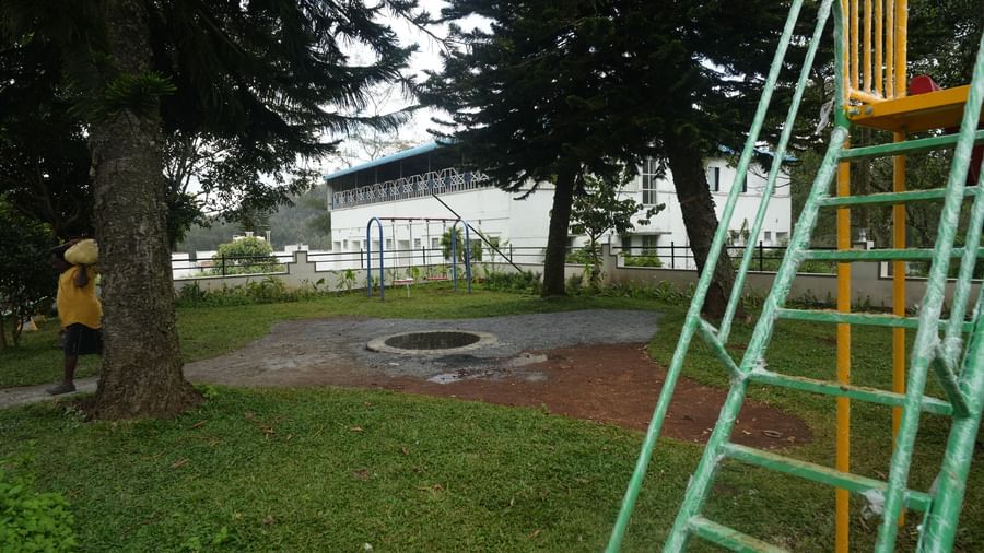 The children's play area featuring a ladder to a play slide along with the bonfire pit at the WOW Naturefull Resorts.