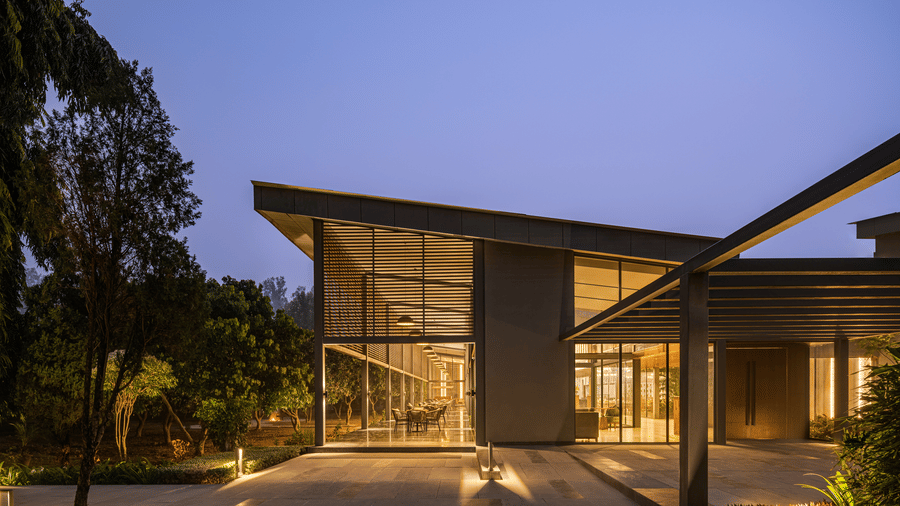 Striking modern facade with glass walls at Wyndham Garden.