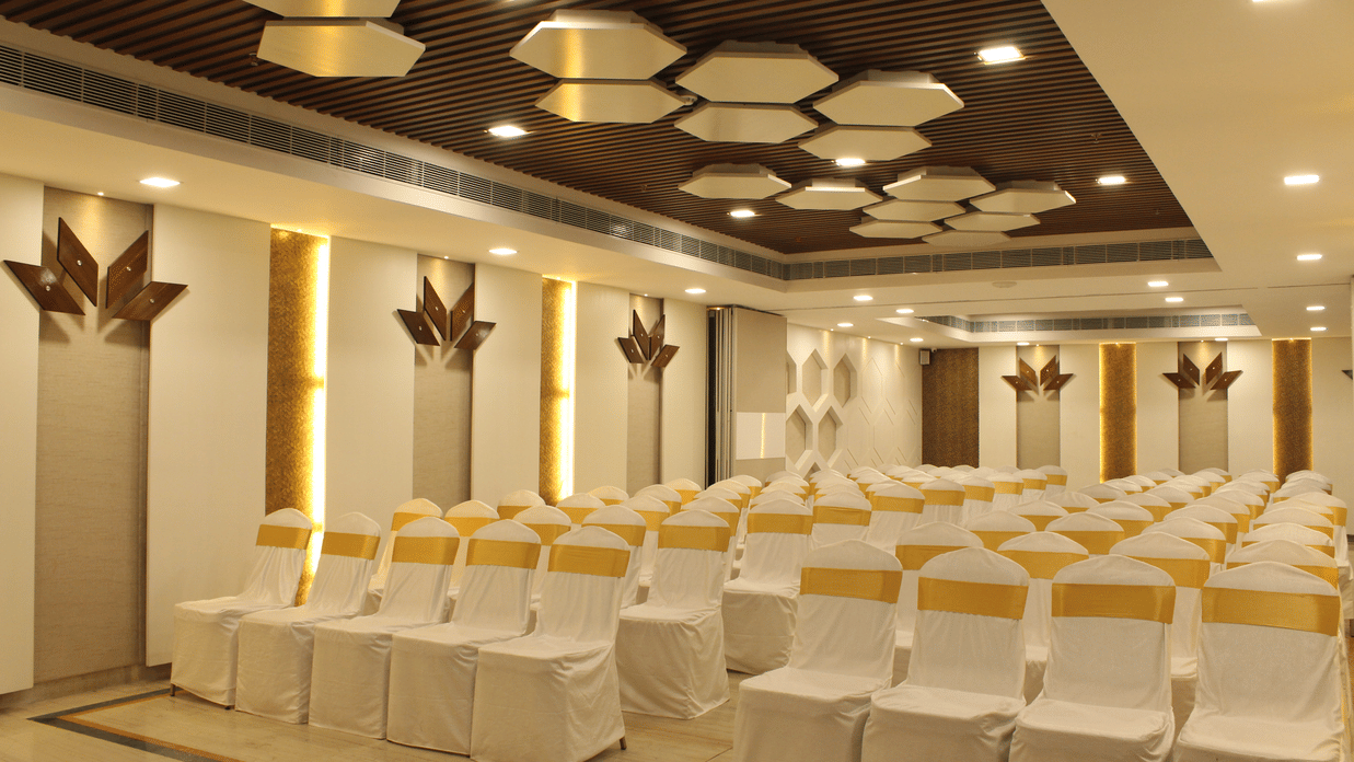 Seating arrangements featuring chairs set up for an event in Chennai at Raj Park Hotel, Chennai