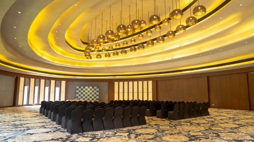 Back view of theatre style seating arrangement in a banquet hall at Ananta Spa and Resort, Ajabgarh