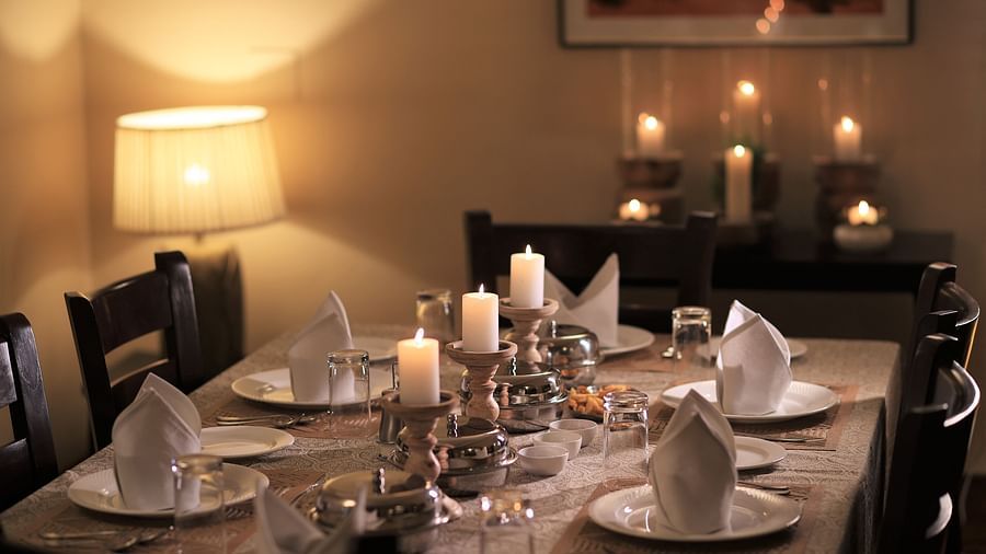 The dining table prepped for a meal 1 - Lamrin Boutique Cottages Rishikesh