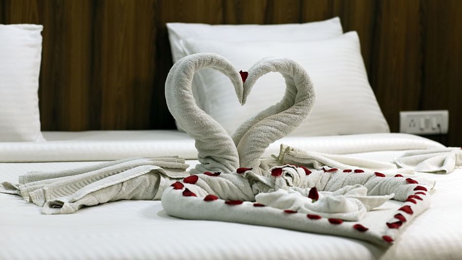 a close-up view of a bed with rose petals on top of it - Zara's Resort