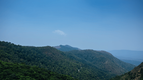 Lush green mountains observed from a nearby hill