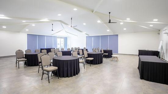 Meeting room with seating arrangements at Stone Wood Resort, Mandrem