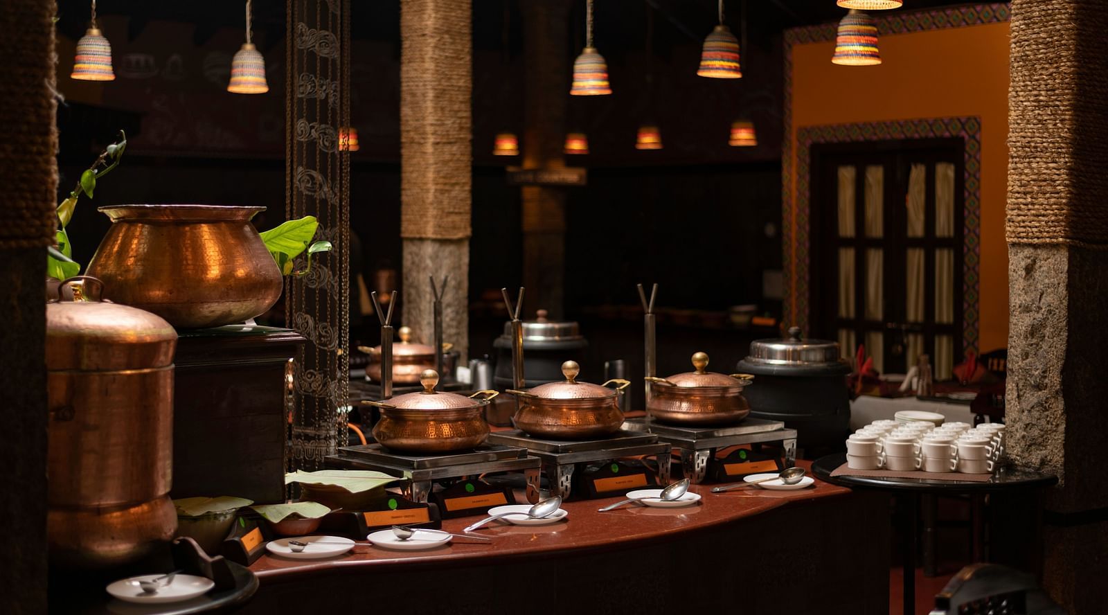 image of a buffet at the kokam bar and restaurant at hoysala village resort, hassan