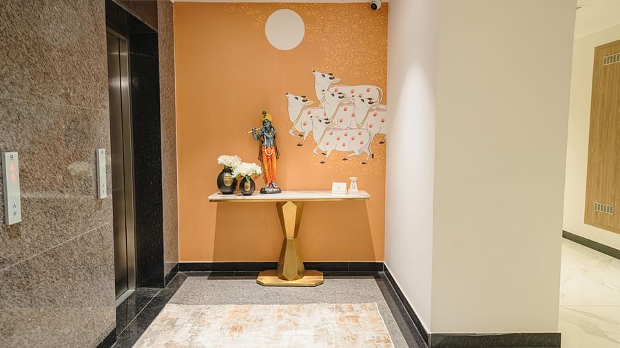 a waiting area at Triptam Hotel, Vrindavan