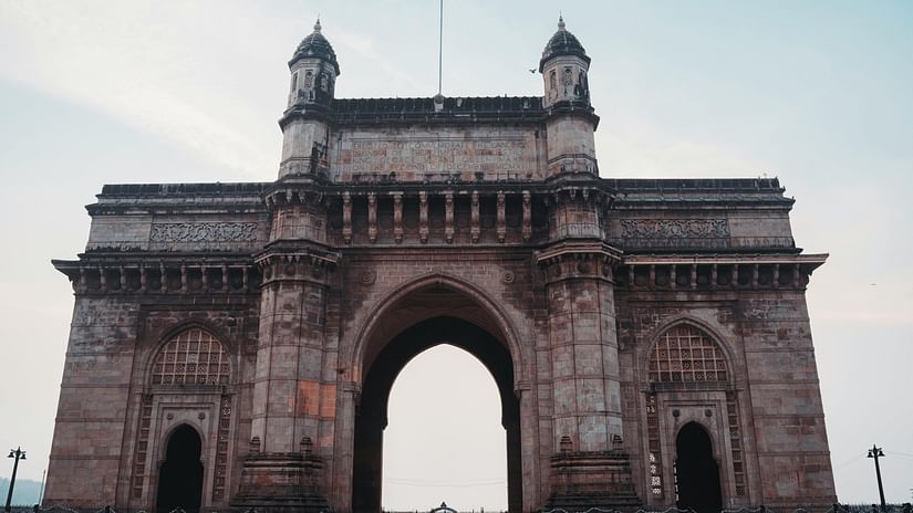 front full view of the gateway of india monument in mumbai on a bright sunny morning