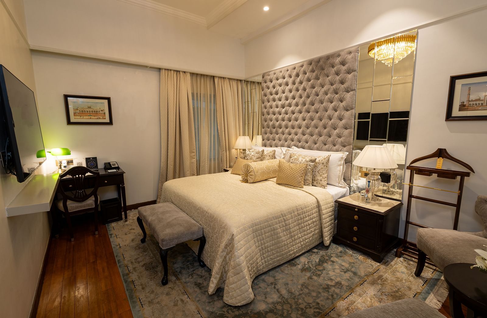 Superior King Bed Room at The Claridges New Delhi, featuring a cozy king-sized bed with plush pillows and bedside lamps