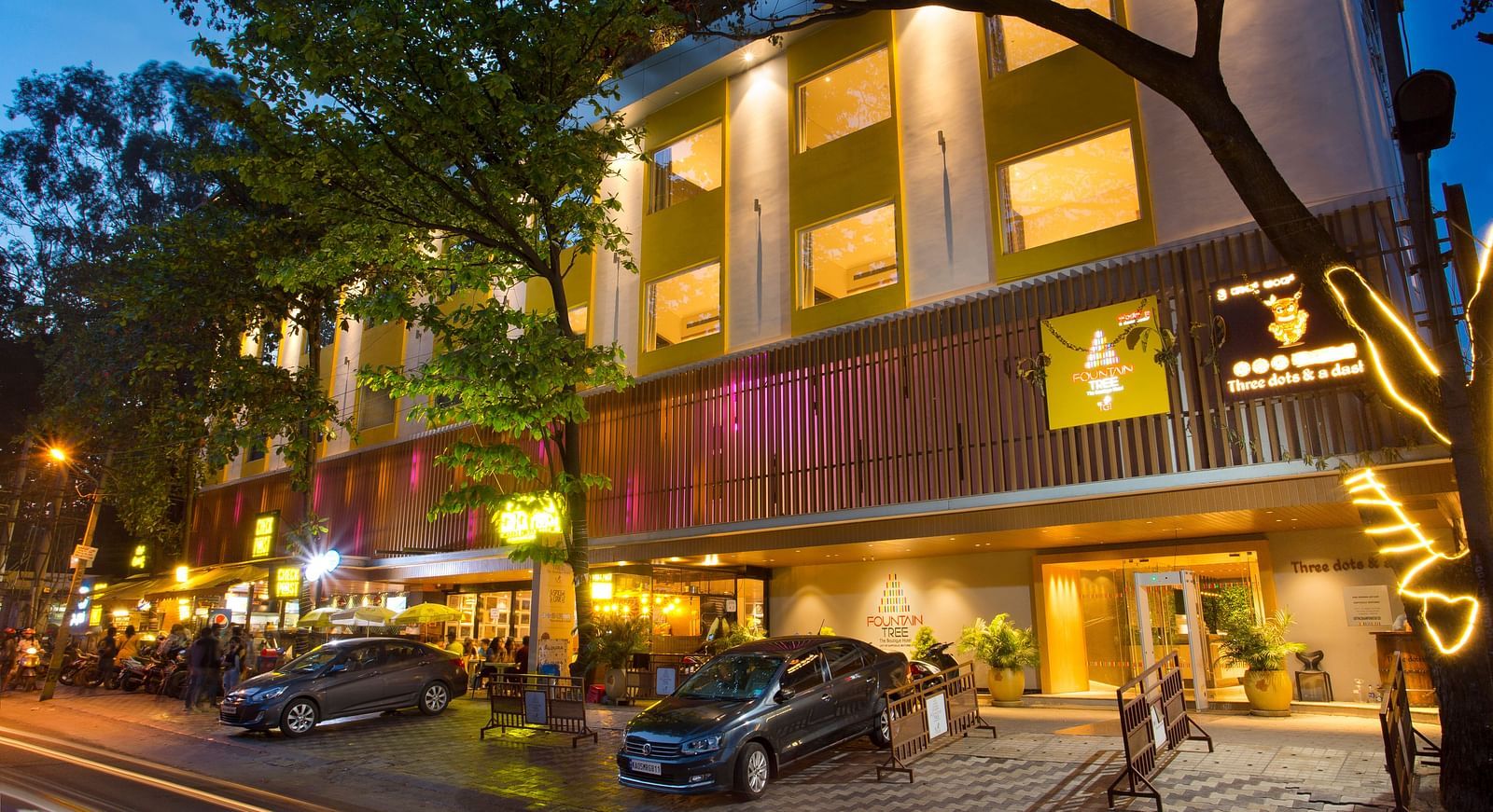 Facade of a hotel during blue hour