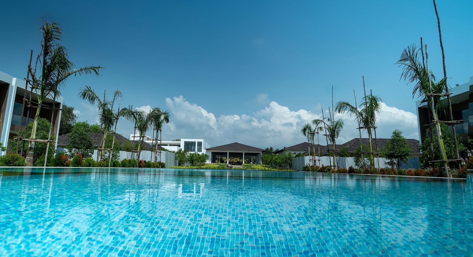 A beautiful swimming pool with calm waters at The Shore, Trishvam, Pondicherry.