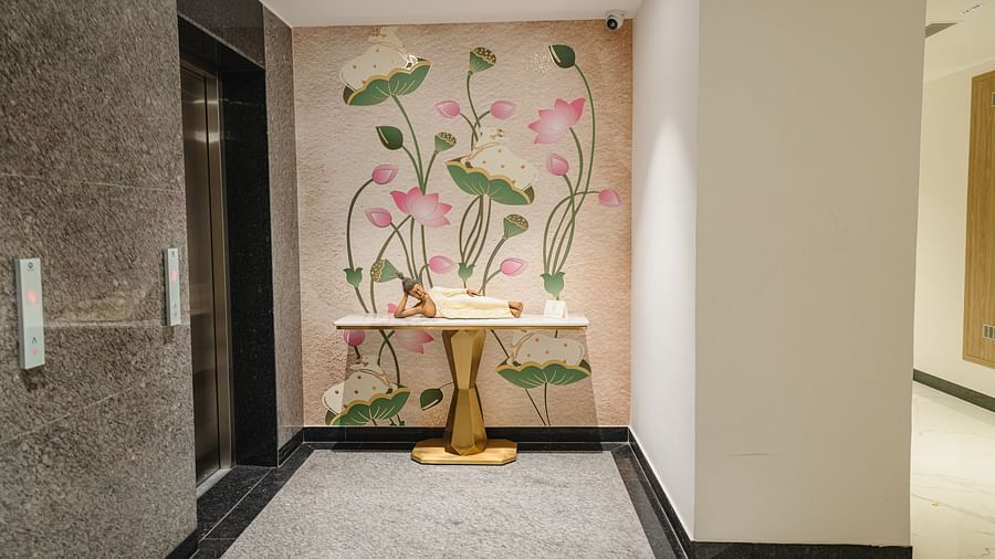a waiting area at Triptam Hotel, Vrindavan