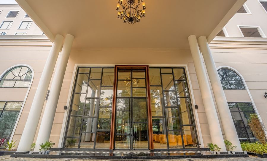 alt-text Facade view of the entrance to Hotel Polo Towers Agartala