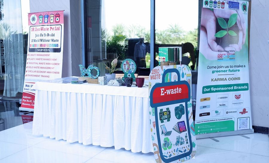 Display table showcasing eco-friendly products - Karma Lakelands.