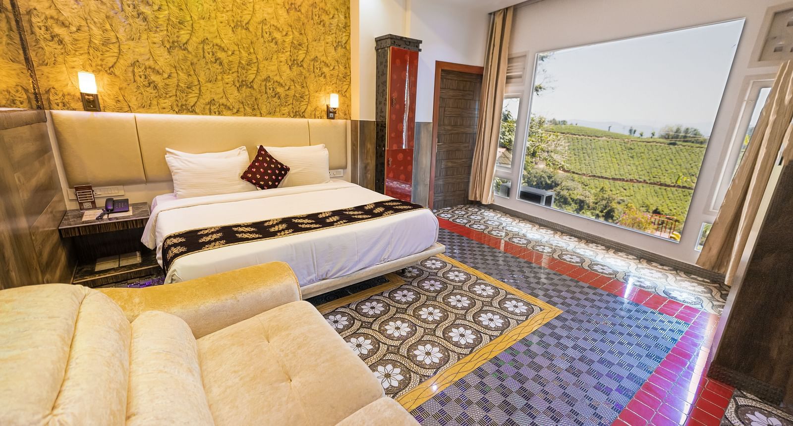 a double bed with a huge balcony at the Two Bedroom Mini Pool Villa at Parakkat Nature Hotel and Resorts Munnar 2