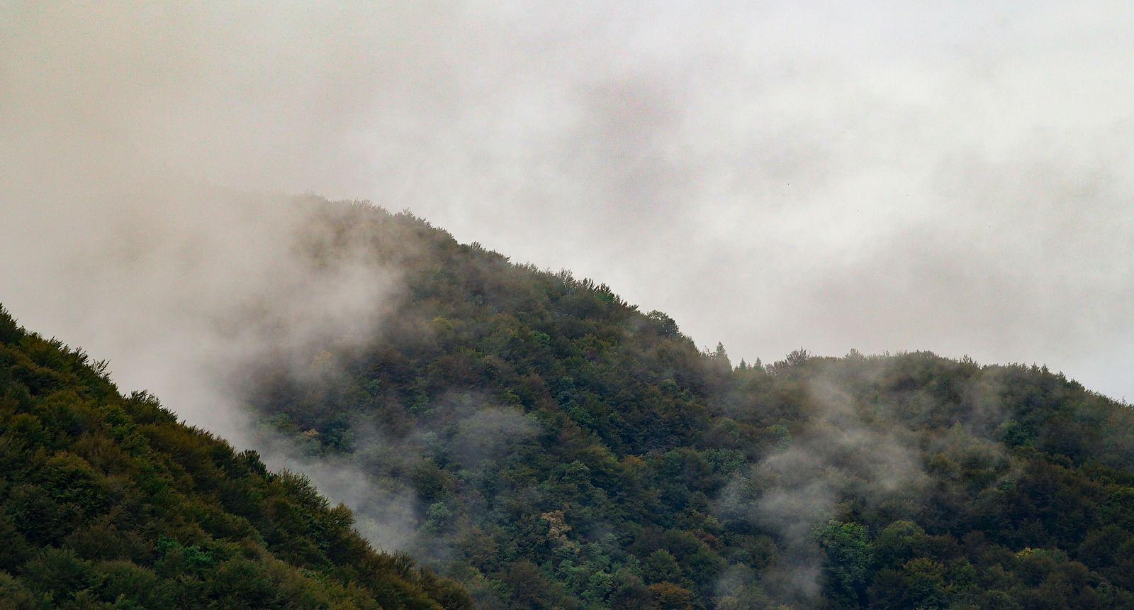 image of a lush green mountain touching a cloudy sky 