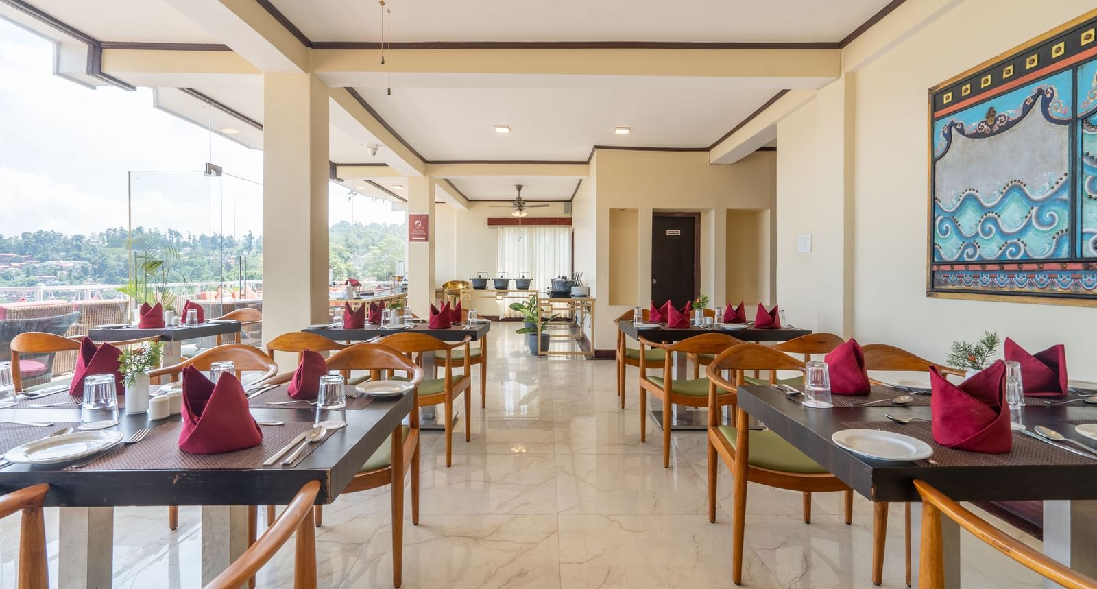 dining setting in a restaurant at Summit Lillium Hotel & Spa, Kalimpong