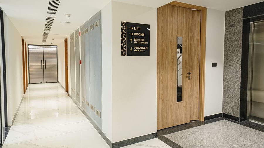 a hallway at Triptam Hotel, Vrindavan