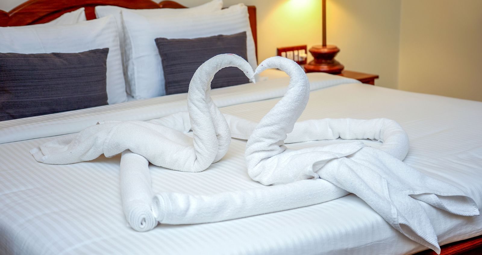 Two swans made outof towels on a bed | Mango Hill La Serene, Pondicherry