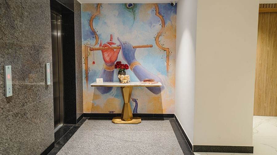 a waiting area at Triptam Hotel, Vrindavan