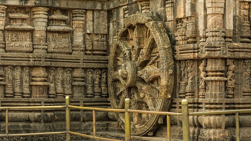 konark sun temple wheel made of sandstone during daytime
